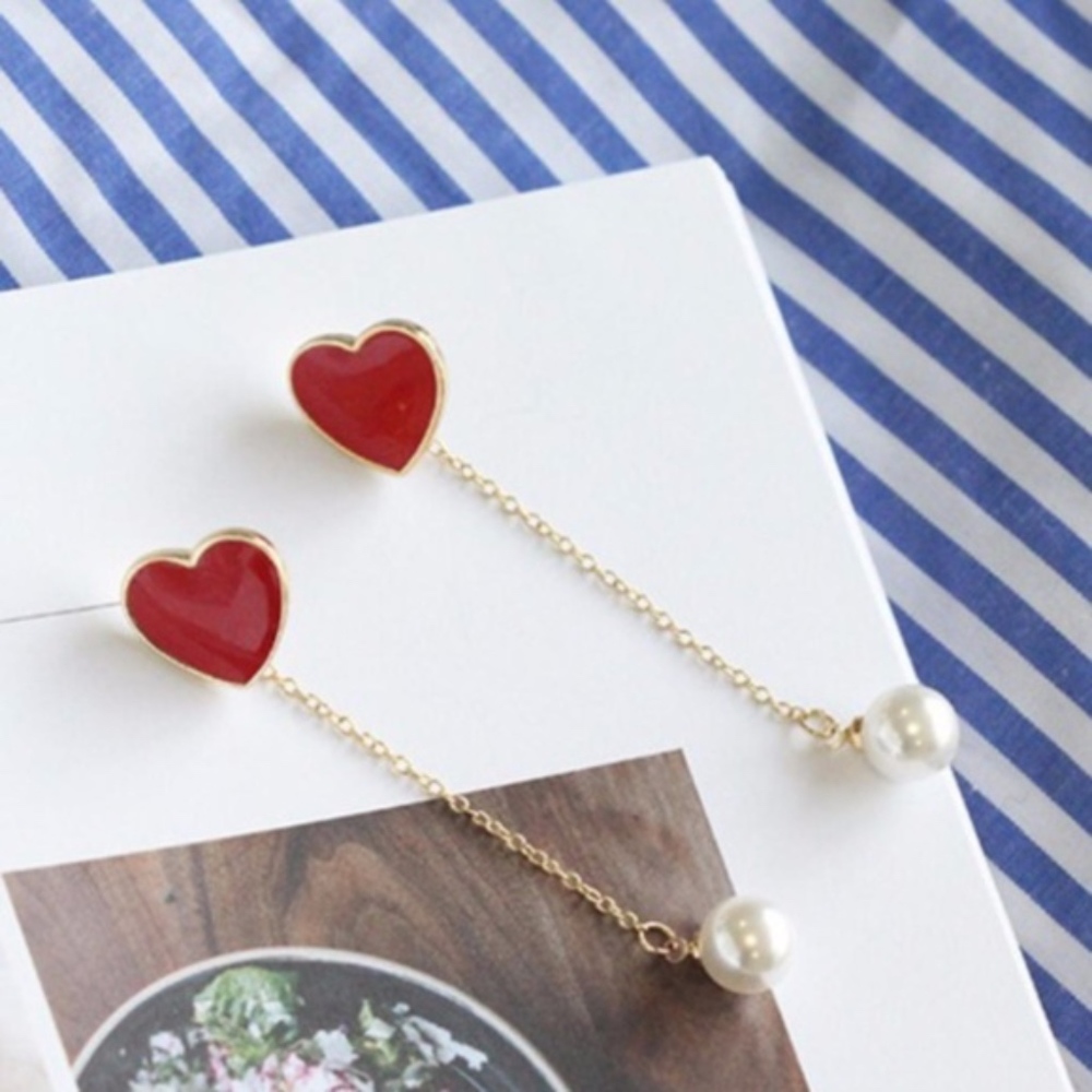 SALE Versatile Red Heart Gold Dangle Earrings